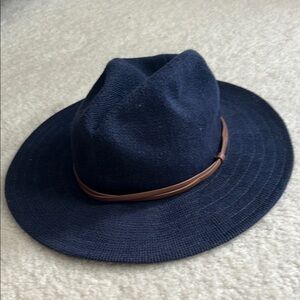Stylish Navy Fedora with Brown Band
